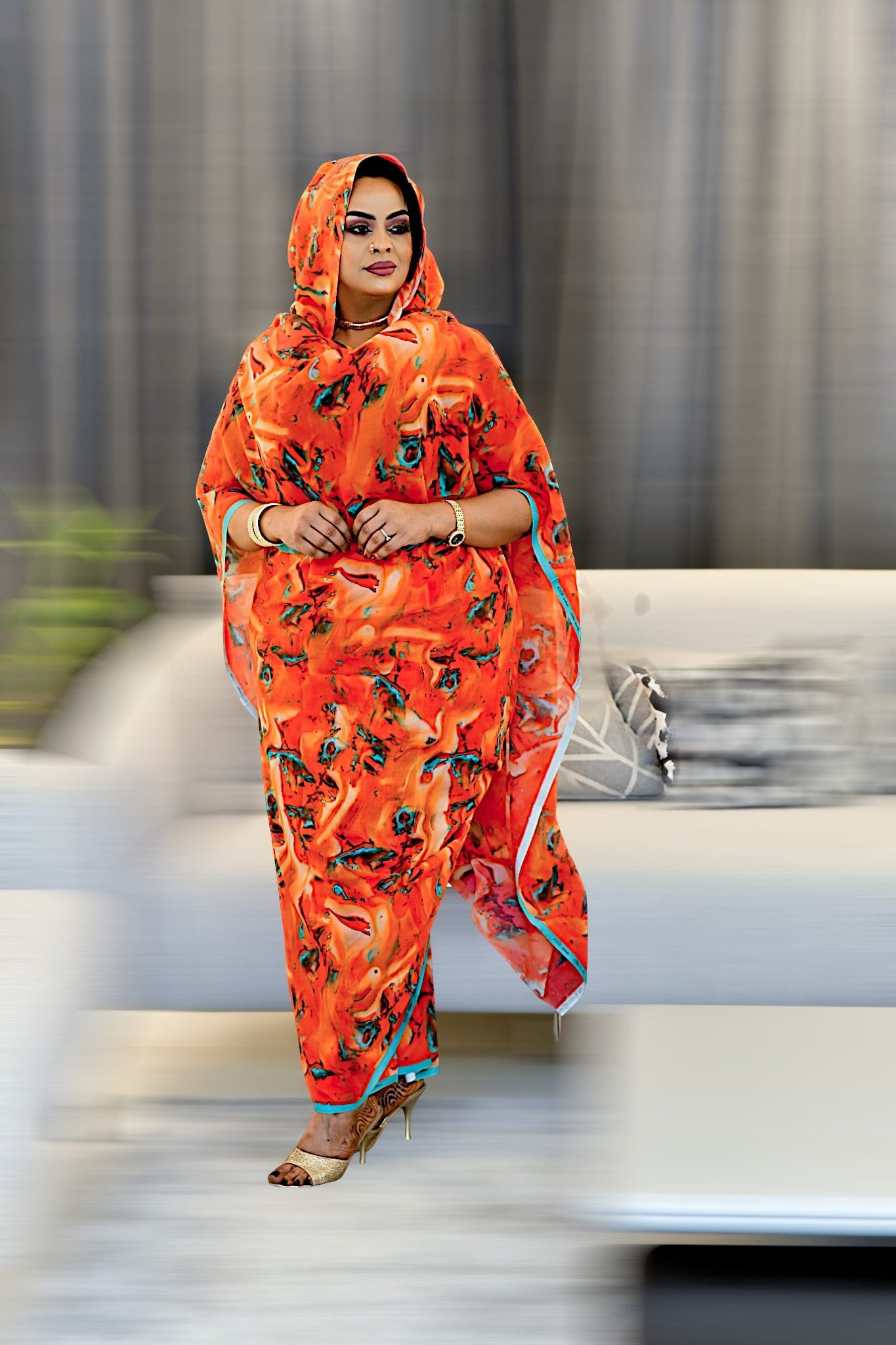 Alta Moda - Orange with Subtle Blue Floral