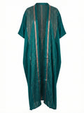 Asiya Cotton Kimono Robe - Open Style (Teal with Rose Gold Detailing)