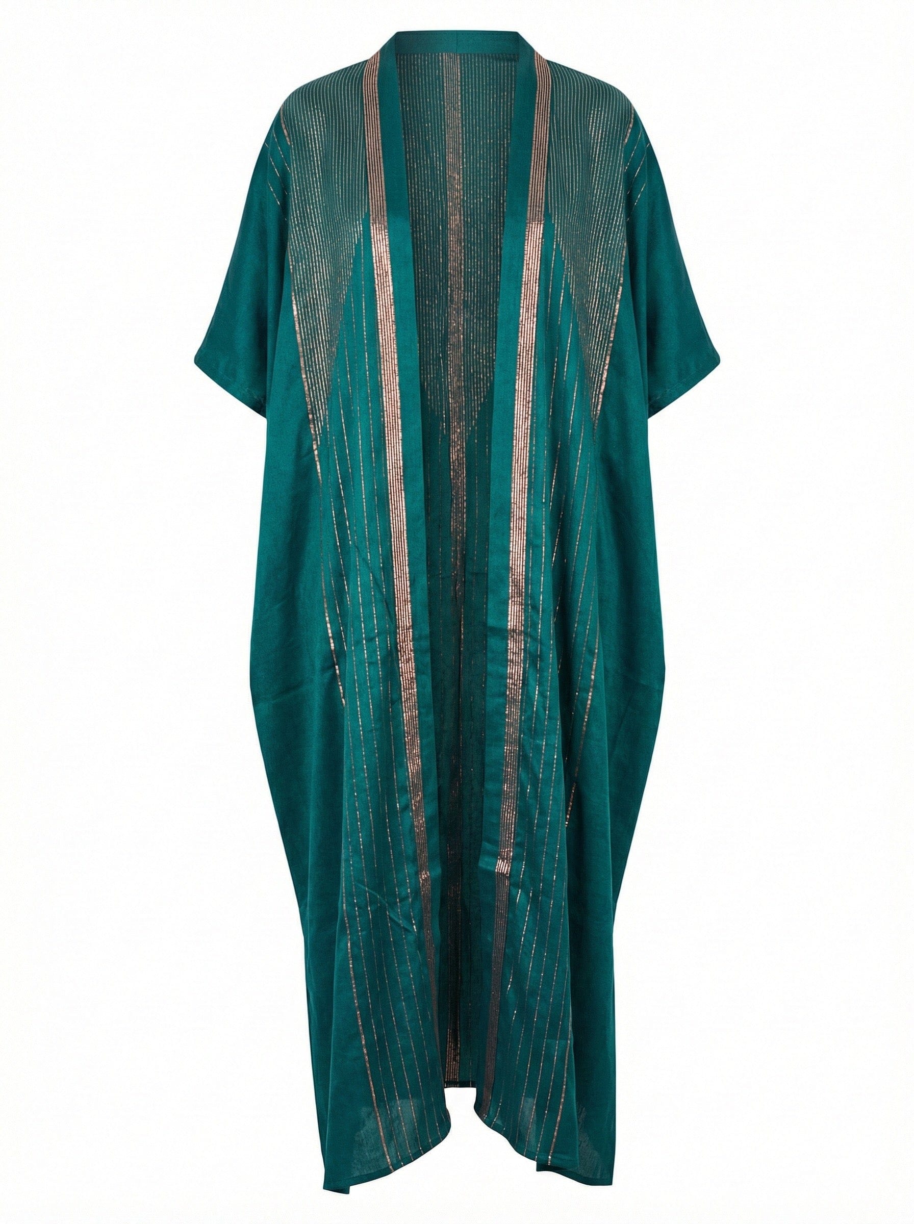 Asiya Cotton Kimono Robe - Open Style (Teal with Rose Gold Detailing)