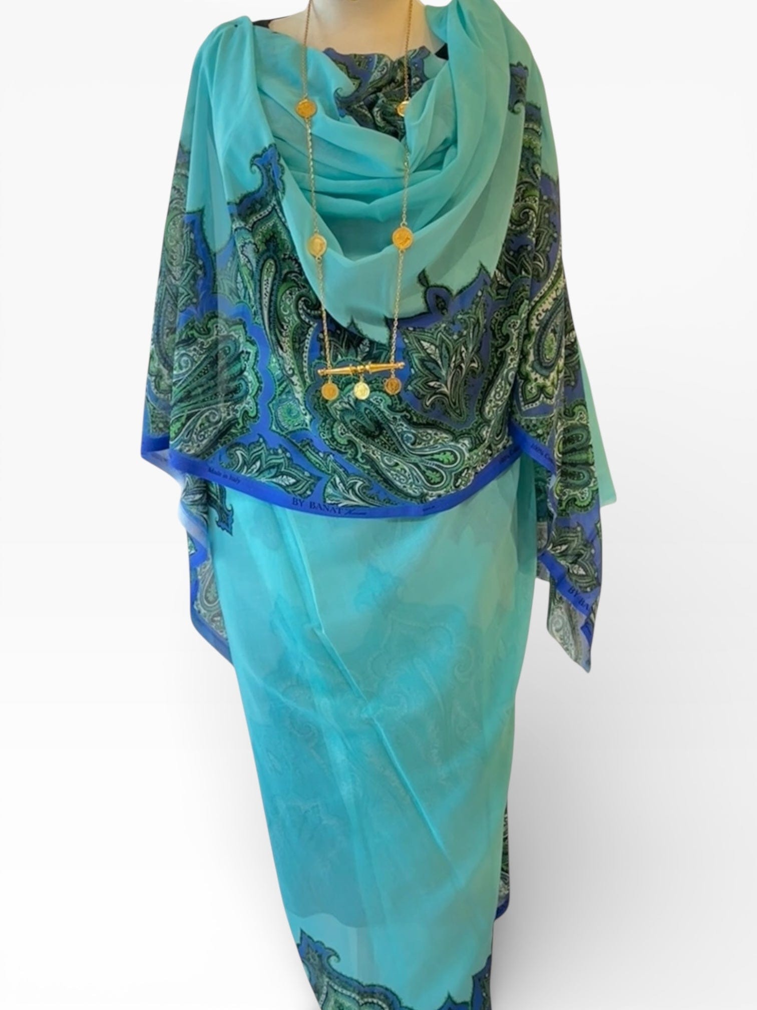 Premium Italian - Blue with Dark Blue Paisley Border