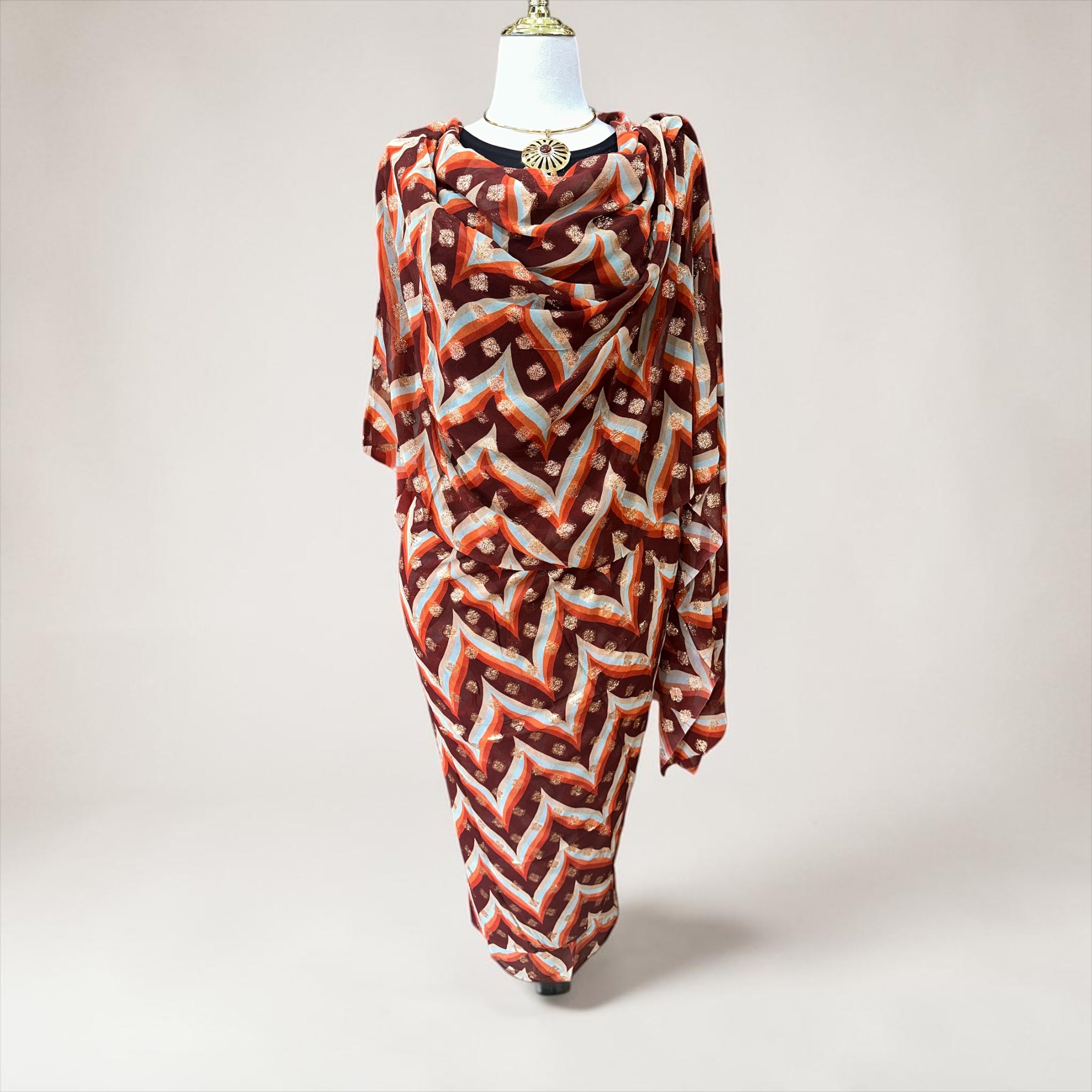 Silk Chiffon Jacquard - Red and Orange ZigZag
