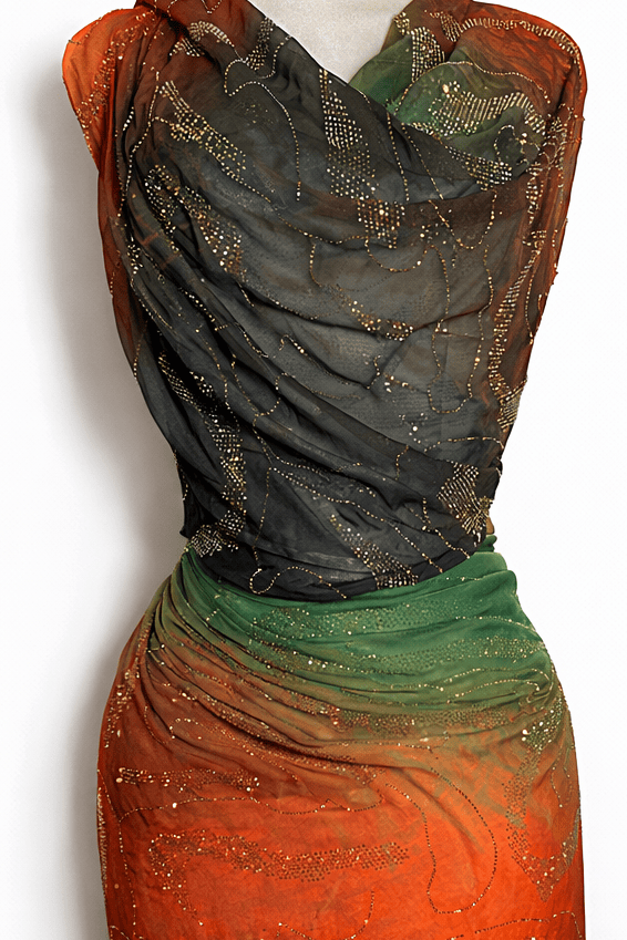 Crystal Chiffon/Silk - Orange/Green/Brown Gradient