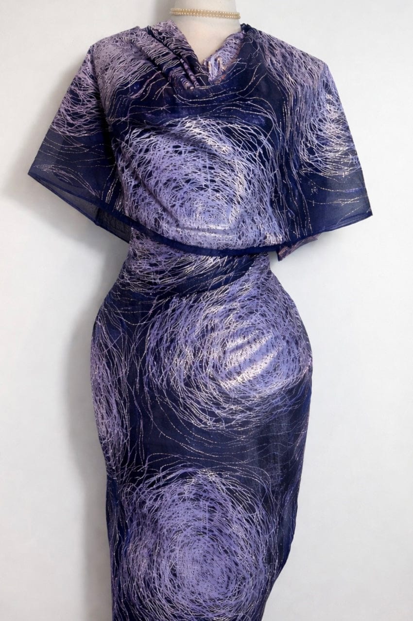 Silk Toub - Purple with Metallic Scribbles