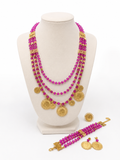 Traditional Full Set - Clear Pink Layered Beaded Coin Necklace