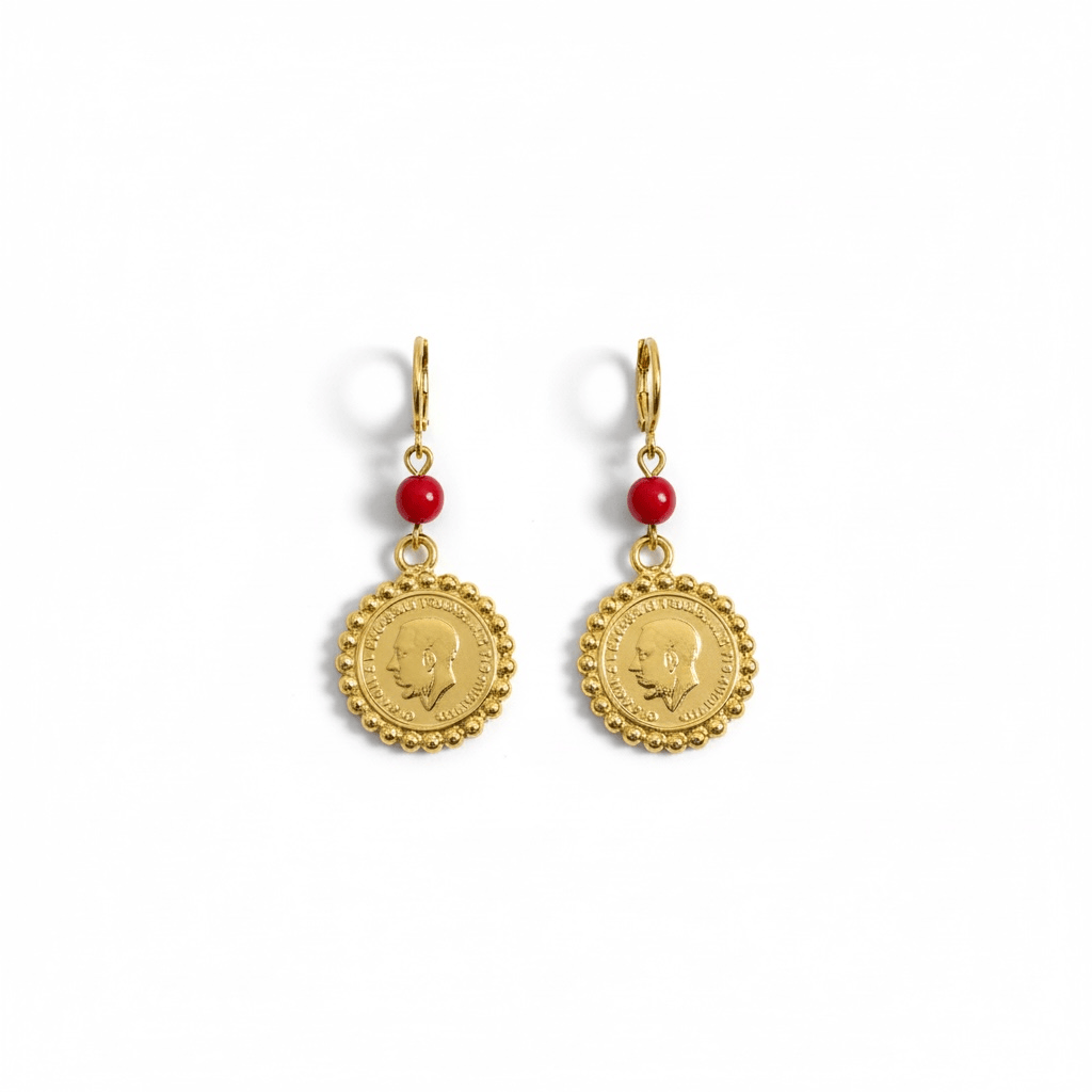 Traditional Earrings - Beaded Coin Drop Earrings