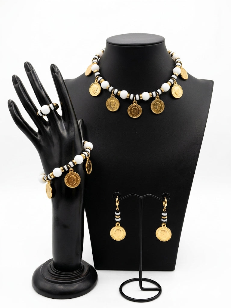 Traditional Collection Full Set - Beaded White/Gold Coin Set