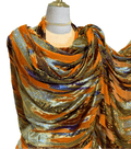 Crystal/Velvet Chiffon Toub - Orange with Stripes