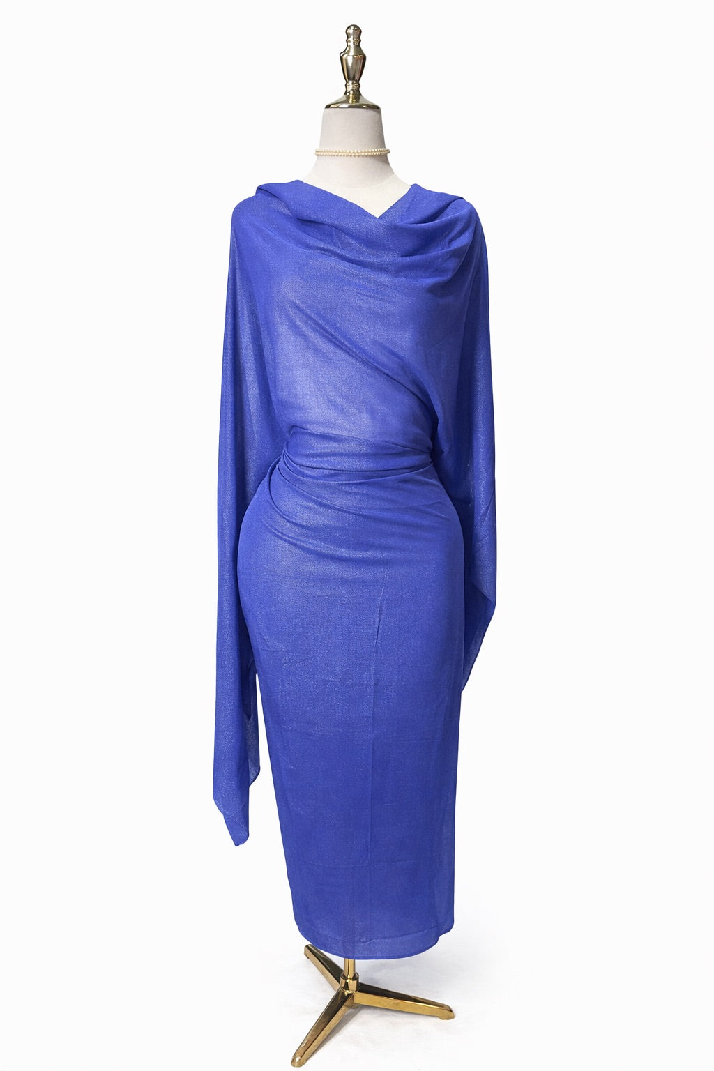 Lame Plain Chiffon - Blue with Silver Shimmer
