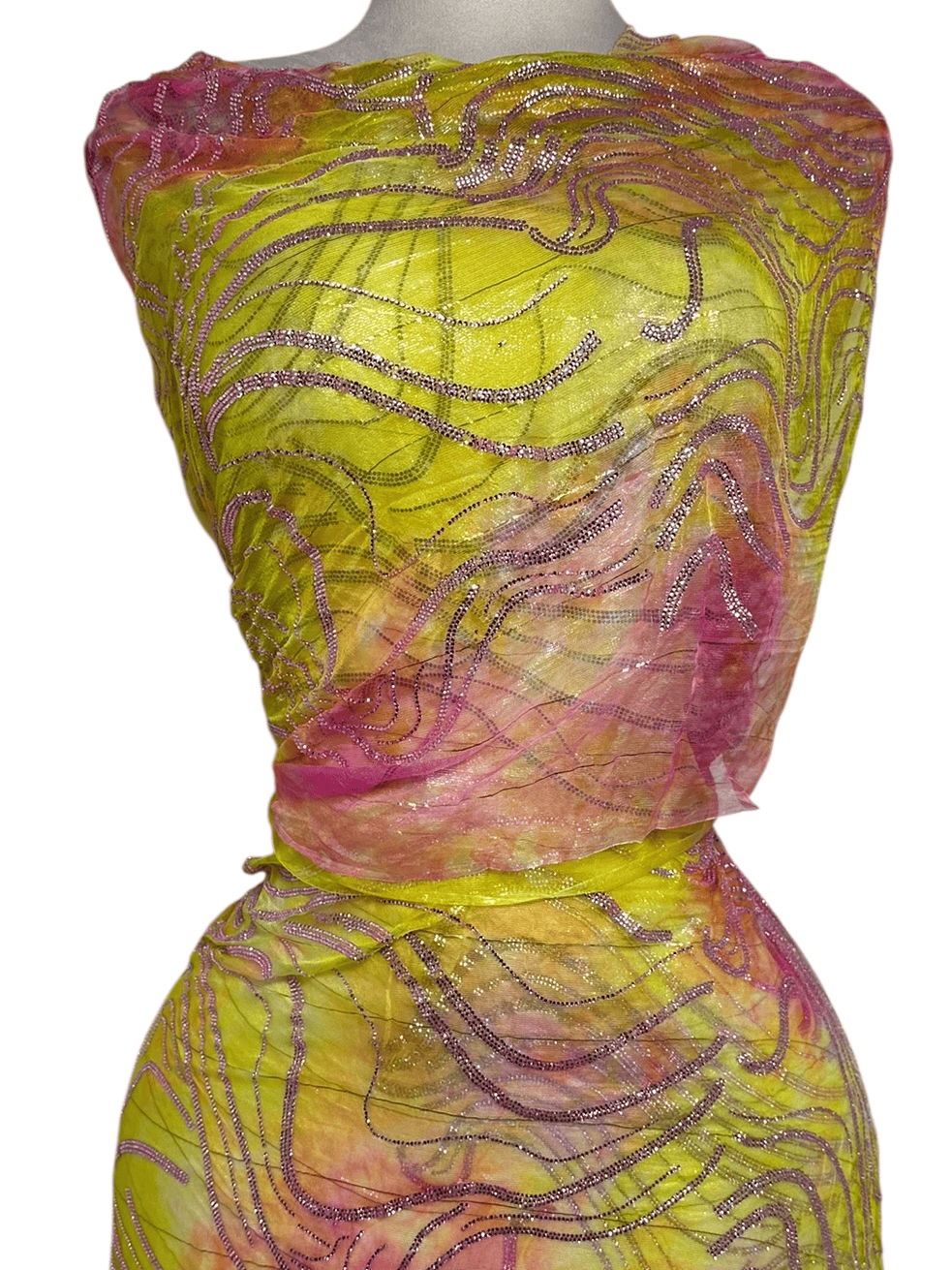 Crystal French Hand-Dyed Chiffon - Yellow/Pink