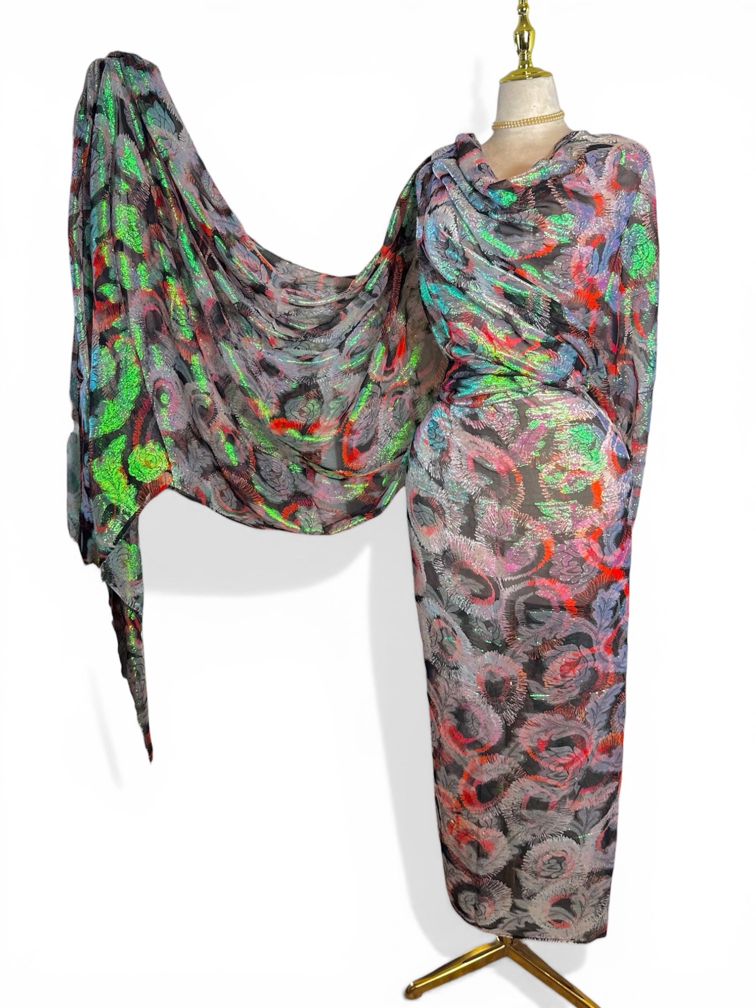 SIlk Chiffon with Jacquard - Fluorescent Floral (Black and Red)