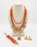 Traditional Full Set - Orange Layered Beaded Coin Necklace