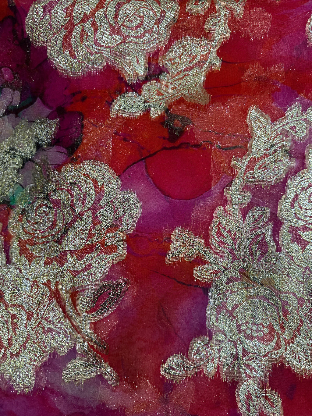 Silk Chiffon with Jacquard - Pink Roses