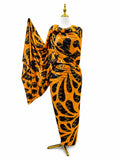 Voile Gold Foil Toub - Orange Henna Flowers