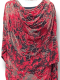 Crystal Chiffon/Silk Toub - Red and Black Abstract with Crystal Sequins