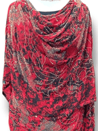 Crystal Chiffon/Silk Toub - Red and Black Abstract with Crystal Sequins