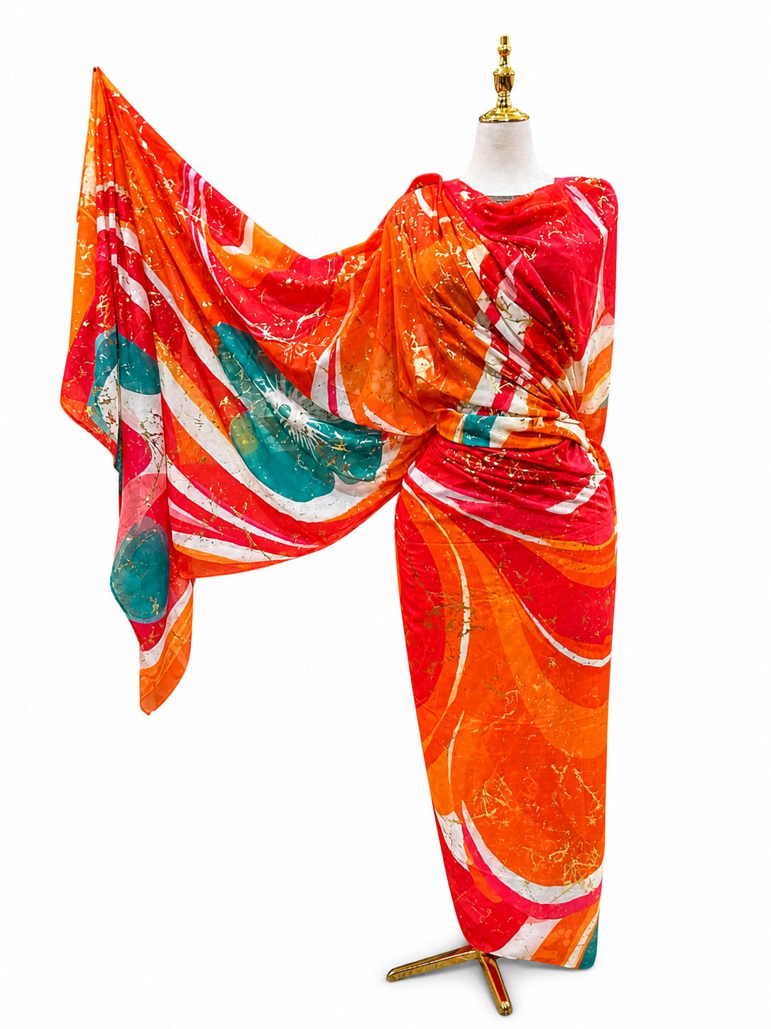 Voile Gold Foil Toub - Retro Large Bright Flowers