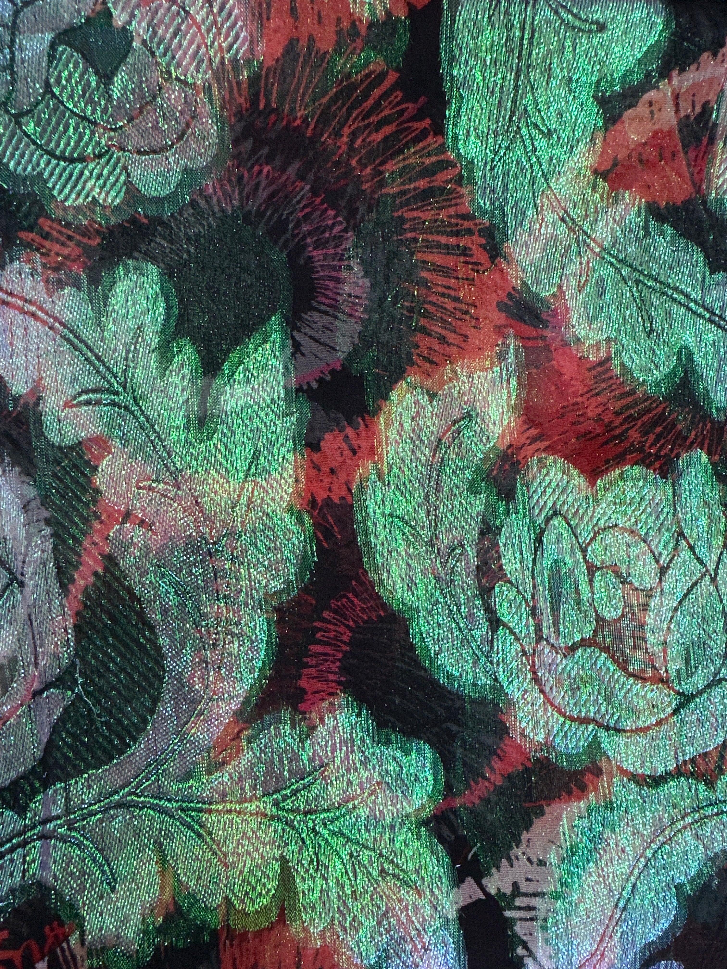 SIlk Chiffon with Jacquard - Fluorescent Floral (Black and Red)