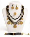Traditional Full Set - Black Layered Beaded Coin Necklace