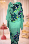 Hand Painted Glitter Toub - Turquoise with Blue Leaves