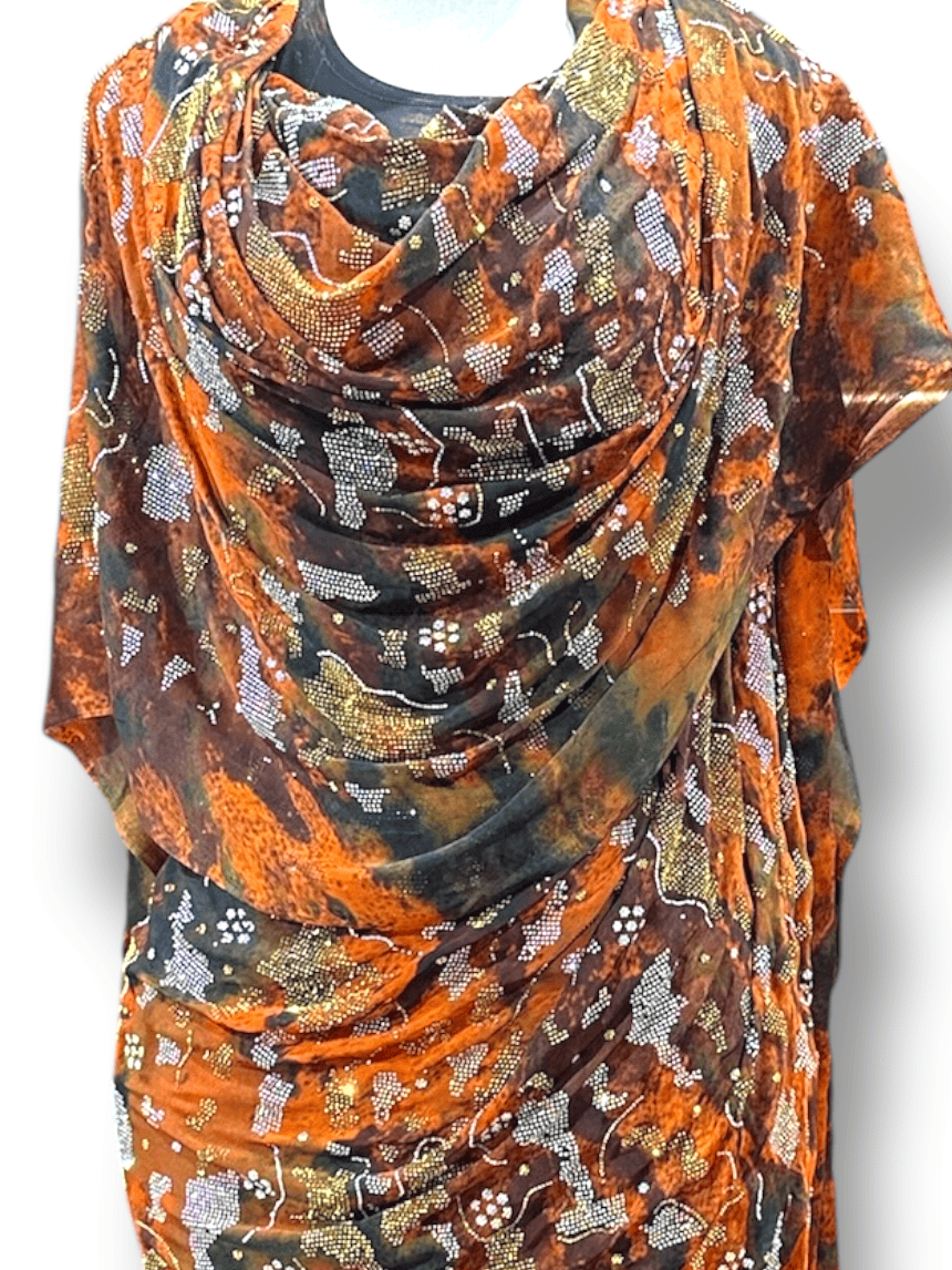 Crystal Satin/Silk - Brown & Burnt Orange Abstract Pattern