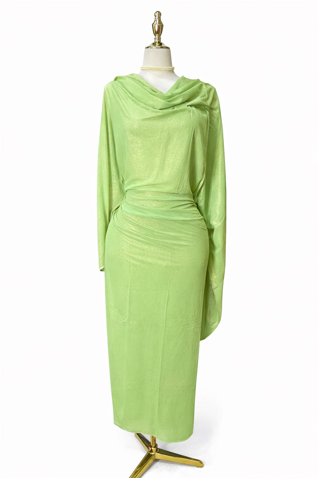 Lame Plain Chiffon - Green with Gold Shimmer