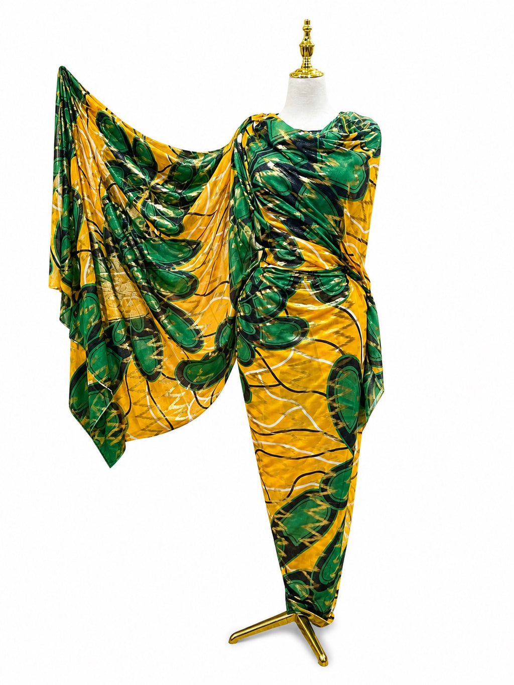 Voile Gold Foil Toub - Yellow and Green African Floral Print