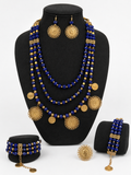 Traditional Full Set - Navy Layered Beaded Coin Necklace