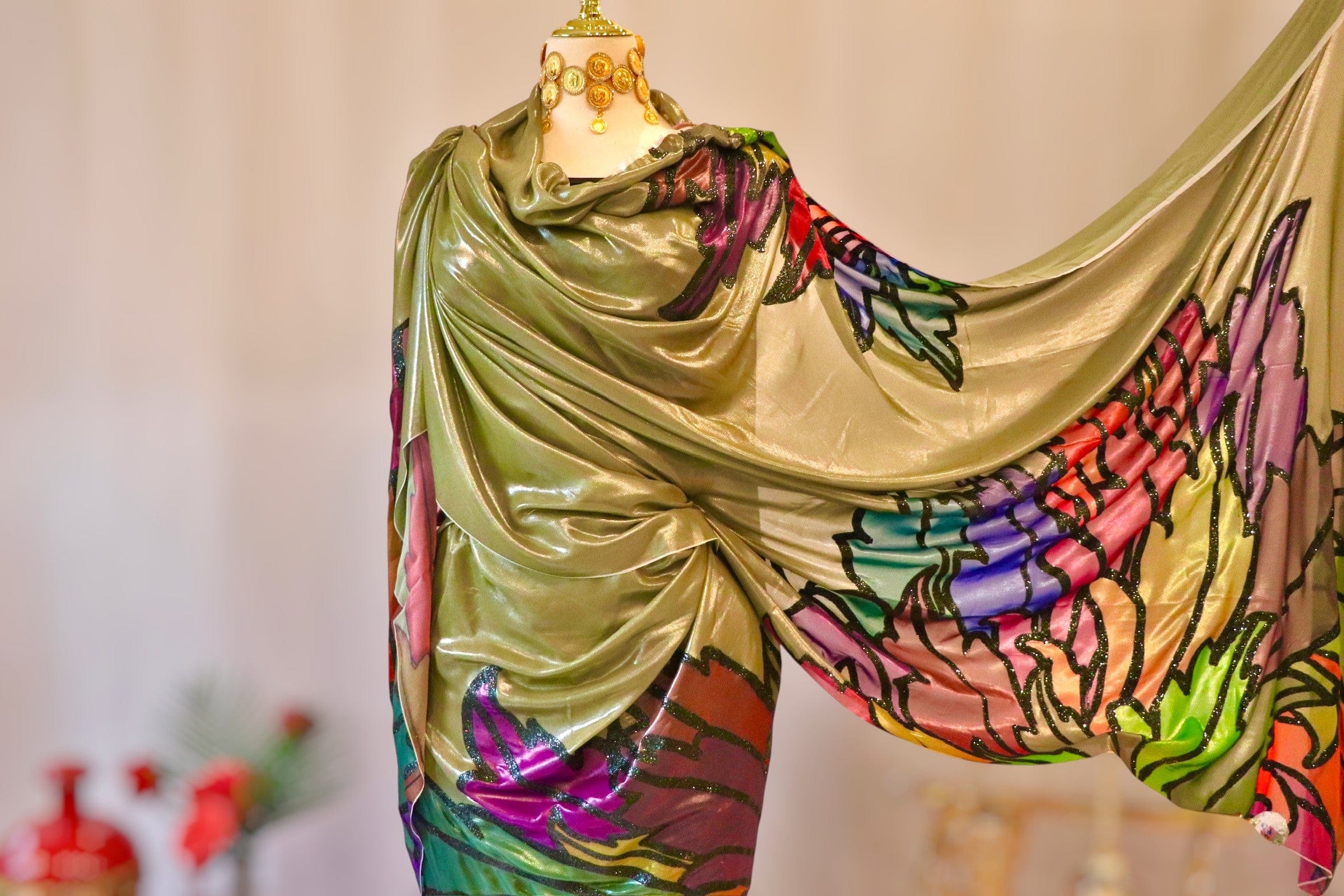 Hand Painted Glitter Toub - Olive Multicolor Lame