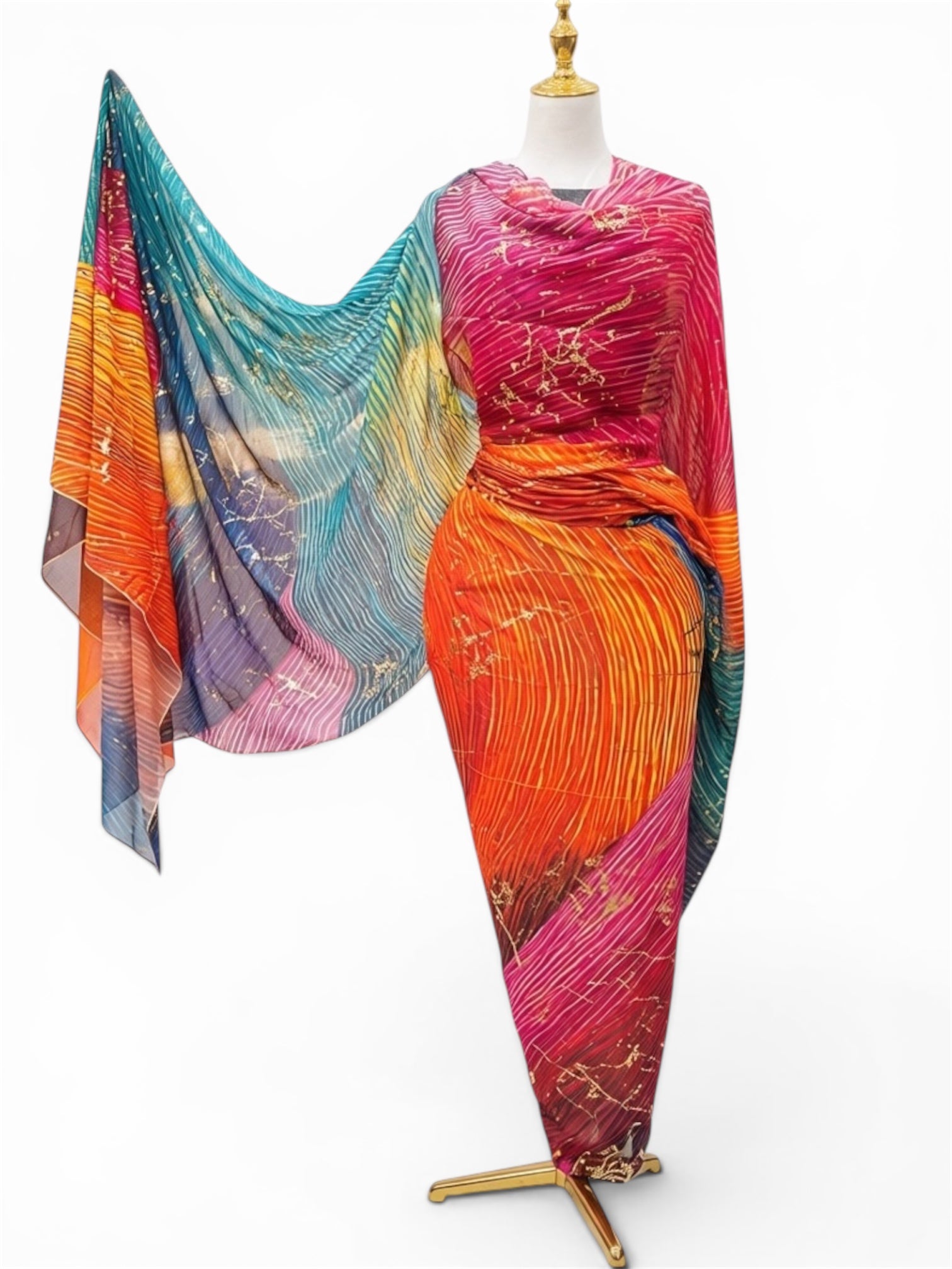 Voile Gold Foil Toub - Multicolour 3D Swirls