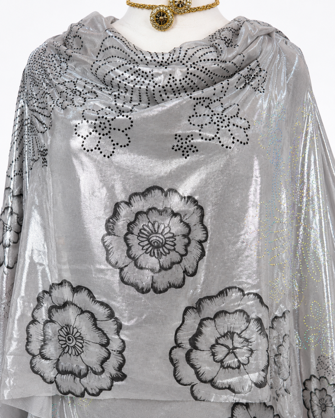 Hand Painted Glitter Toub - Elegant Grey and Black Floral