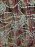 Silk Chiffon Jacquard - Golden Pink Tones Geometric with Paisley