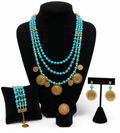 Traditional Full Set - Blue Layered Beaded Coin Necklace