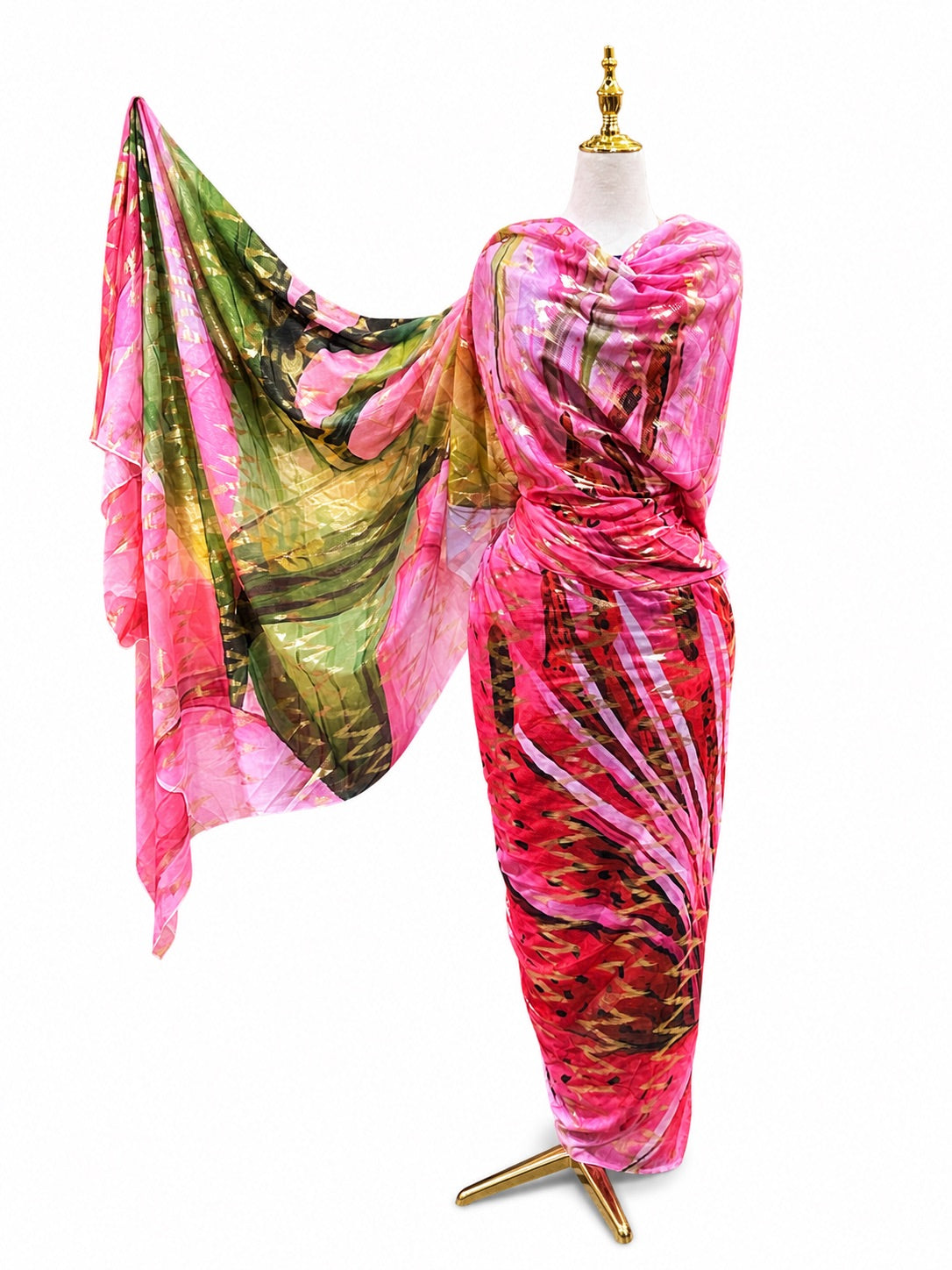 Voile Gold Foil Toub - Pink Lilies