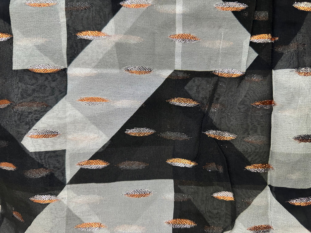 Silk Chiffon Jacquard - Geometric Spotted B&W