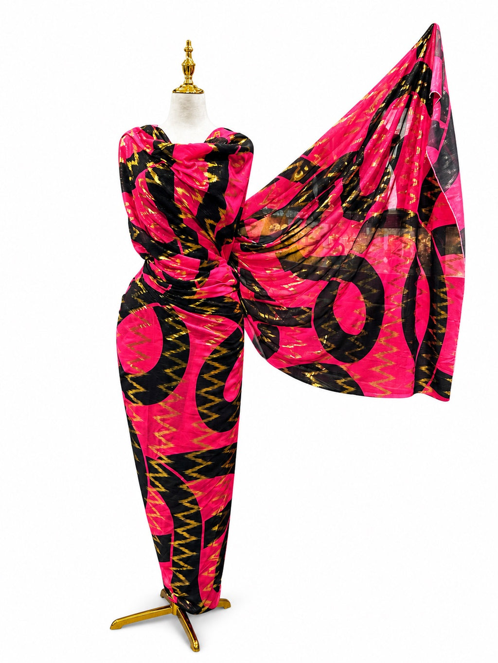 Voile Gold Foil Toub - Pink and Black Swirls