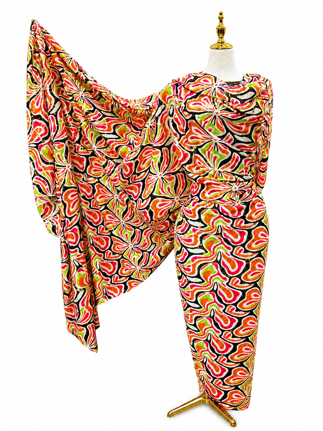 Voile Gold Foil Toub - Hippie Florals