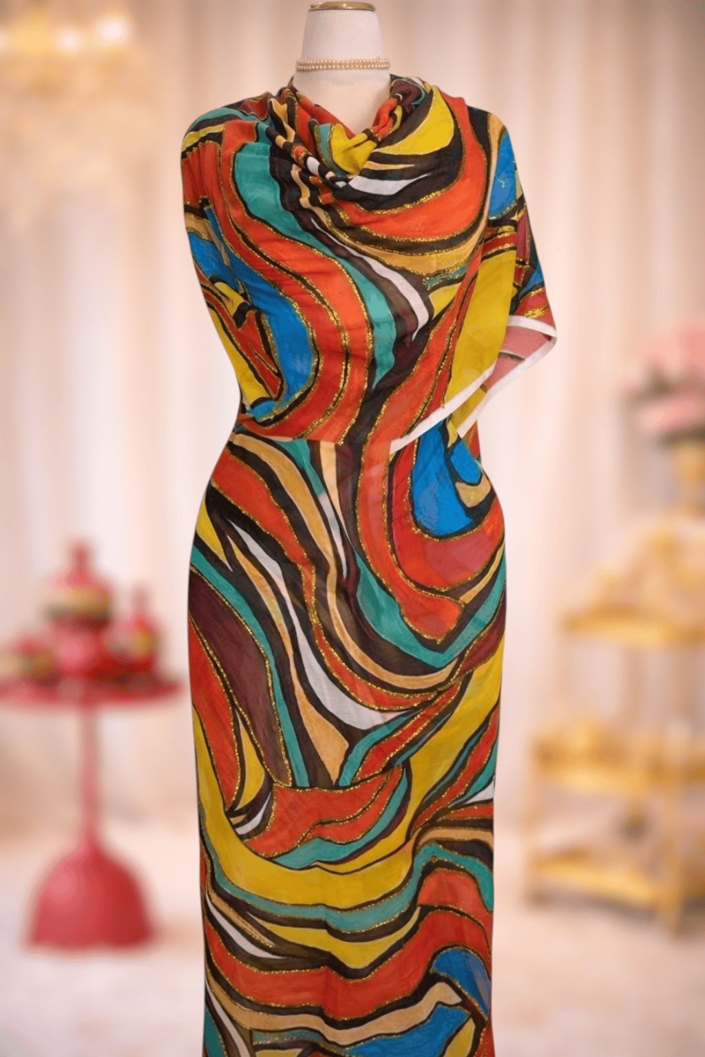 Hand Painted Glitter Toub - Abstract Waves with Glitter Contour