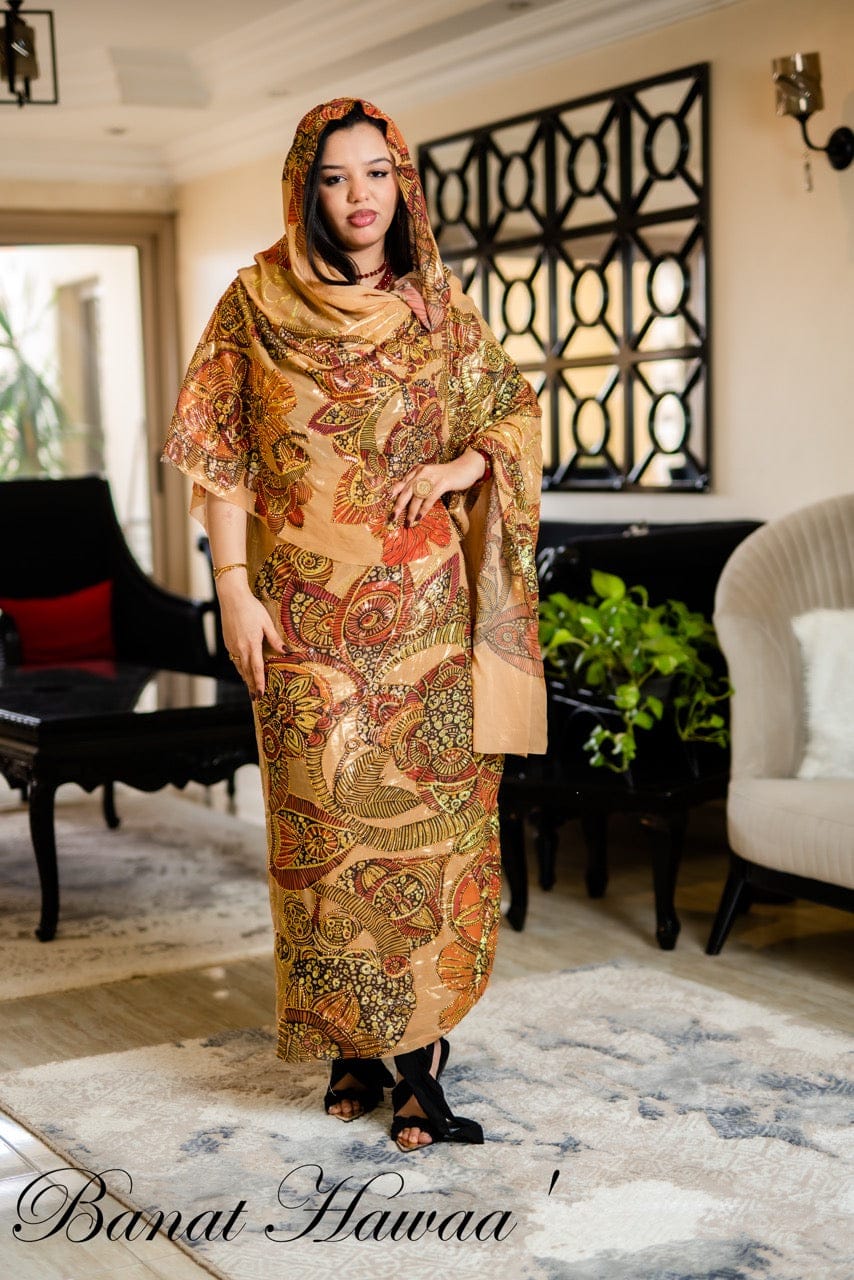 Hand Painted Glitter Toub - Gold with Warm Toned Flowers