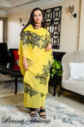 Hand Painted Glitter Toub - Yellow with Black Flowers