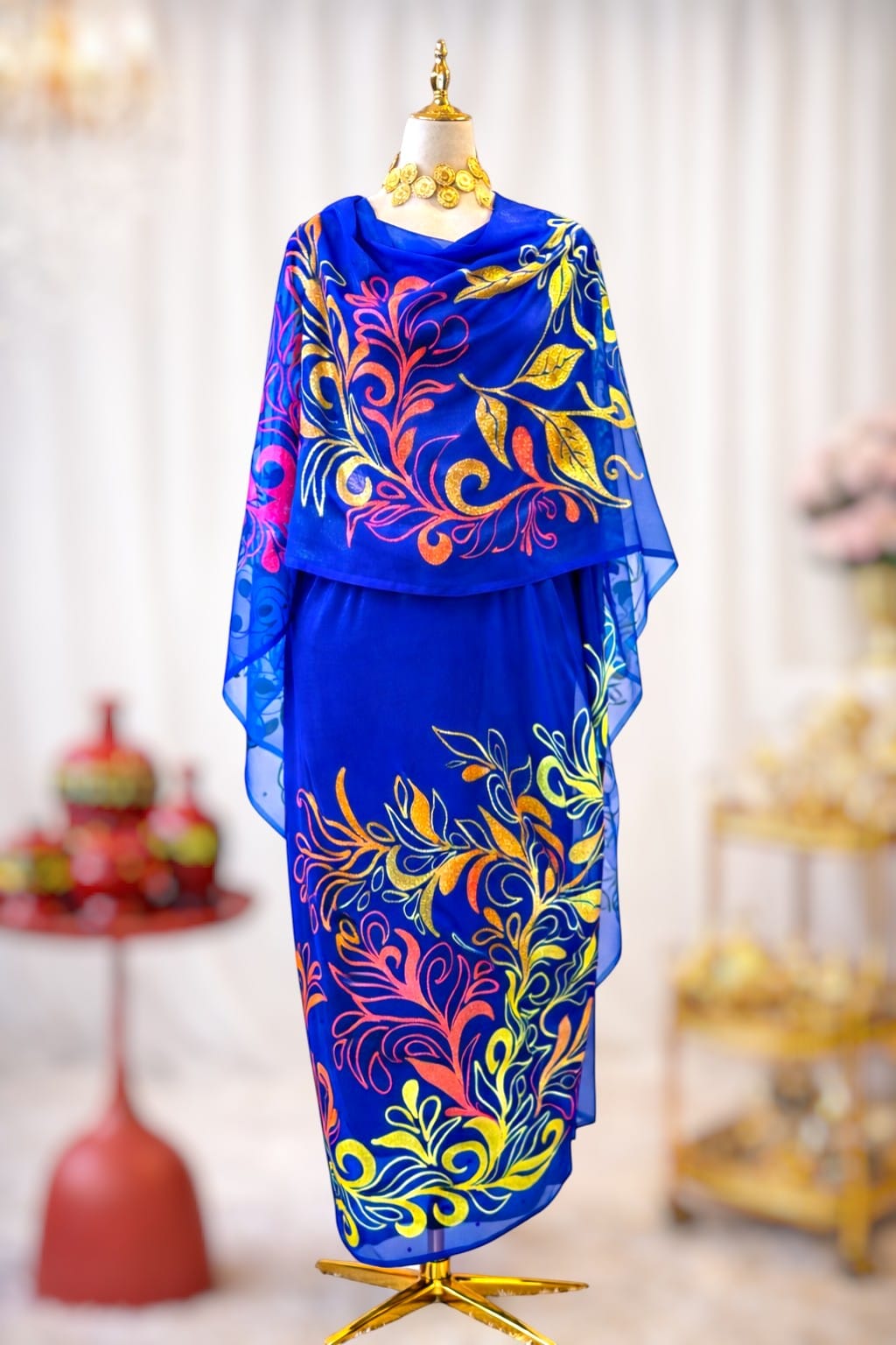 Hand Painted Glitter Toub - Blue Multi Color