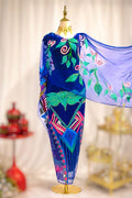 Hand Painted Glitter Toub - Blue with Turquoise and Pink Pattern
