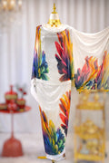Hand Painted Glitter Toub - White with Multi Colour Feathers