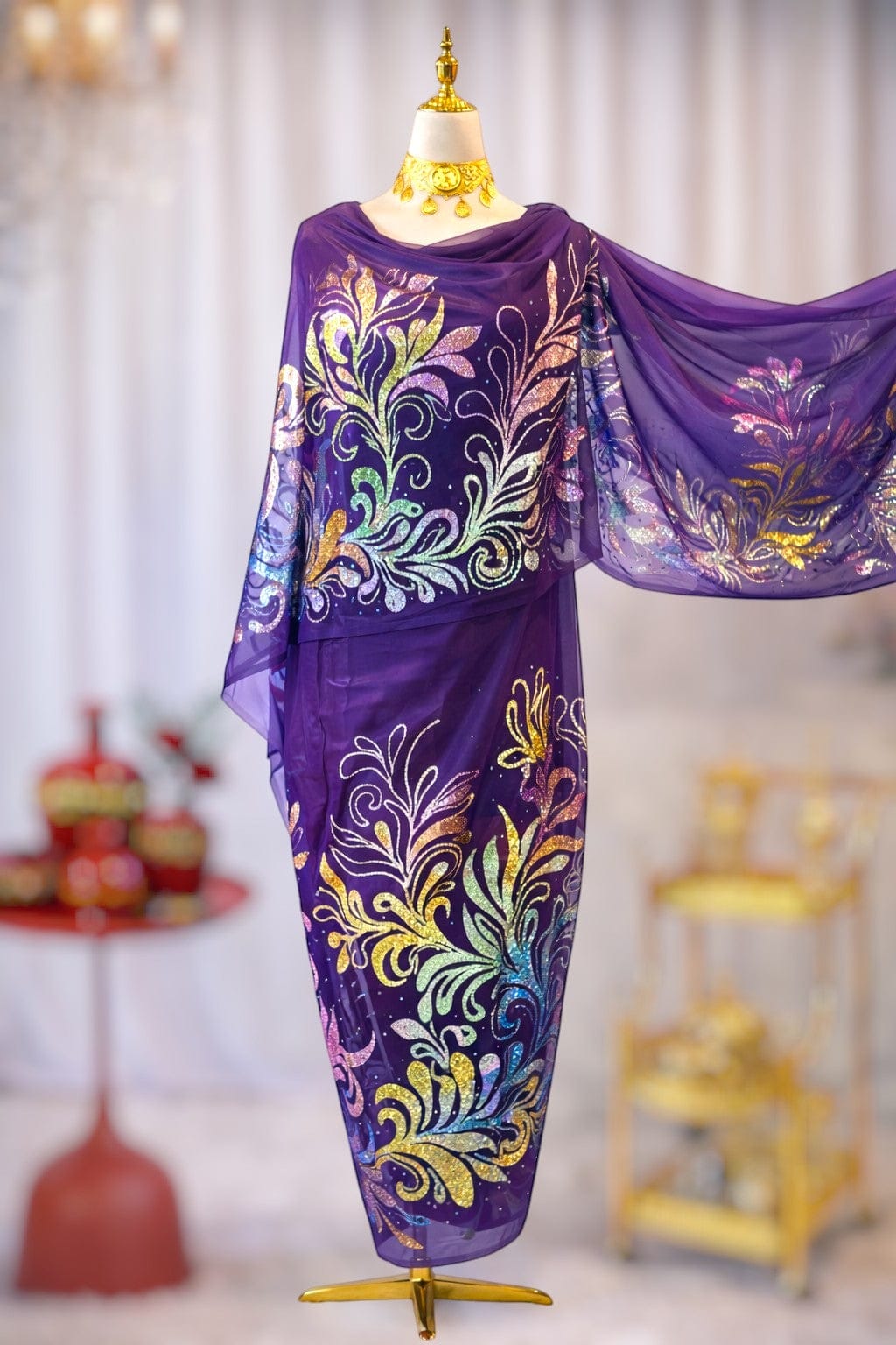 Hand Painted Glitter Toub - Rich Purple & Glitter Patterned