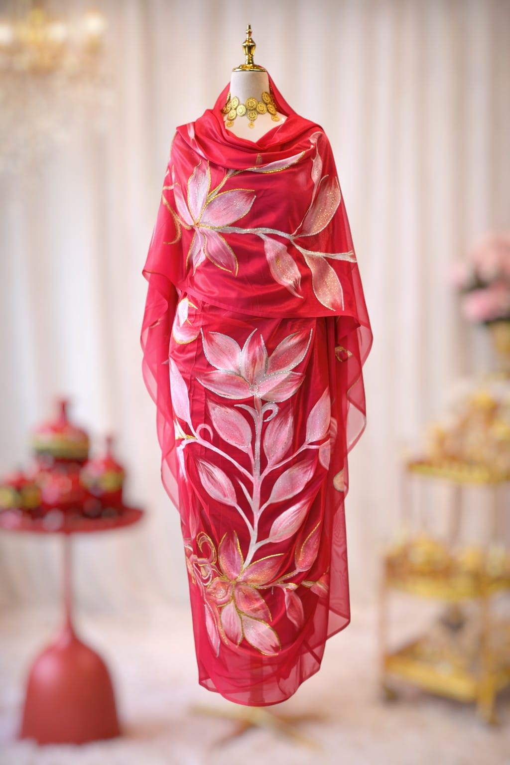 Hand Painted Glitter Toub - Pink Mesh with Pink Flowers