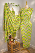 Silk Chiffon Jacquard - Green & Grey ZigZag