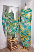 Silk Chiffon with Jacquard - Prismatic Floral (Green and Yellow)