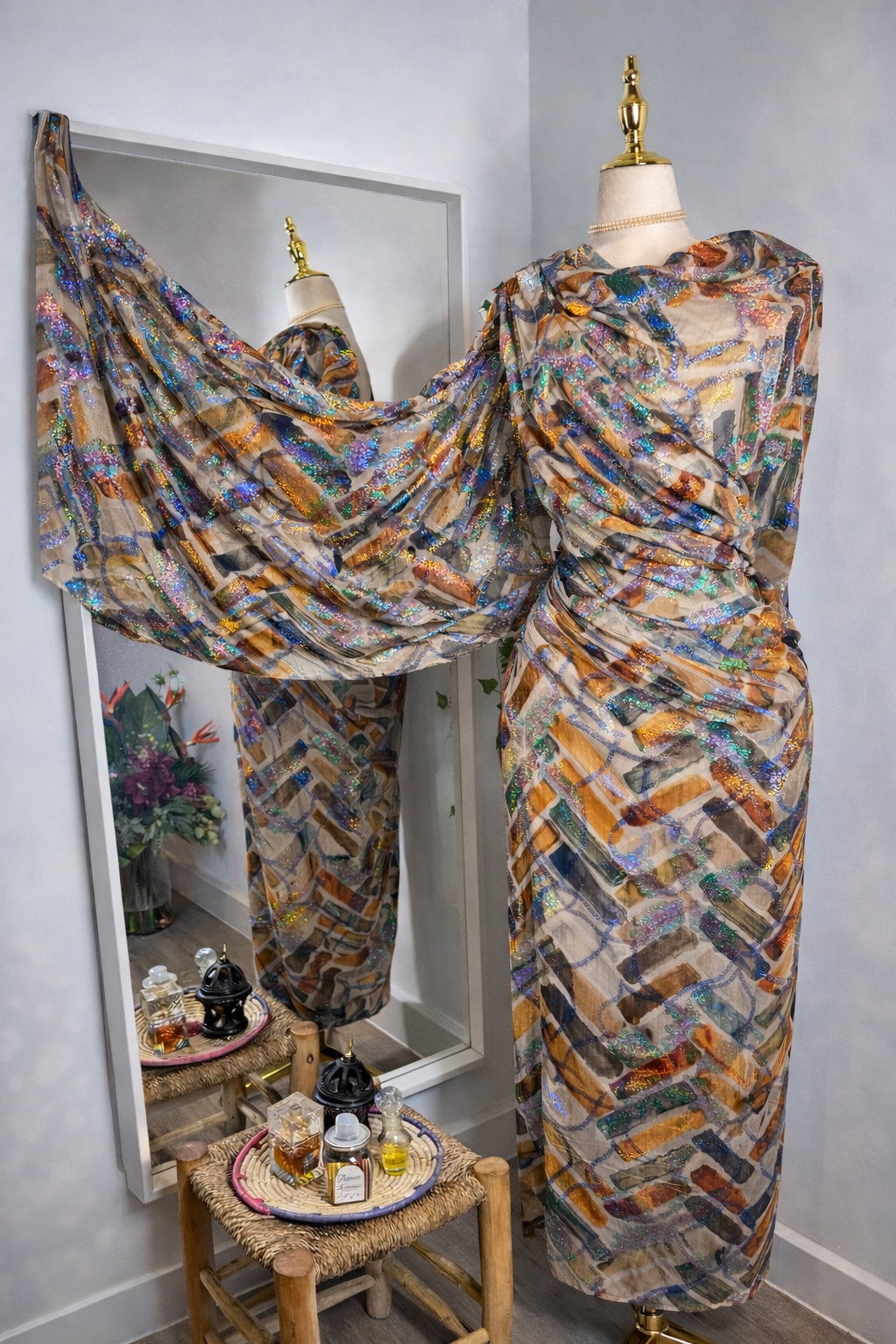 Silk Chiffon with Jacquard - Autumnal ZigZag
