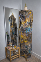 Silk Chiffon  Jacquard - Grey/Yellow with Paisley