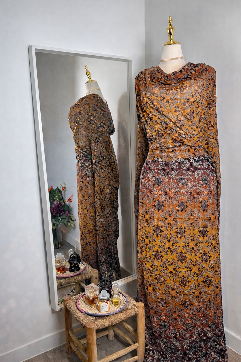 Silk Chiffon with Jacquard - Arabesque (Brown Gradient)