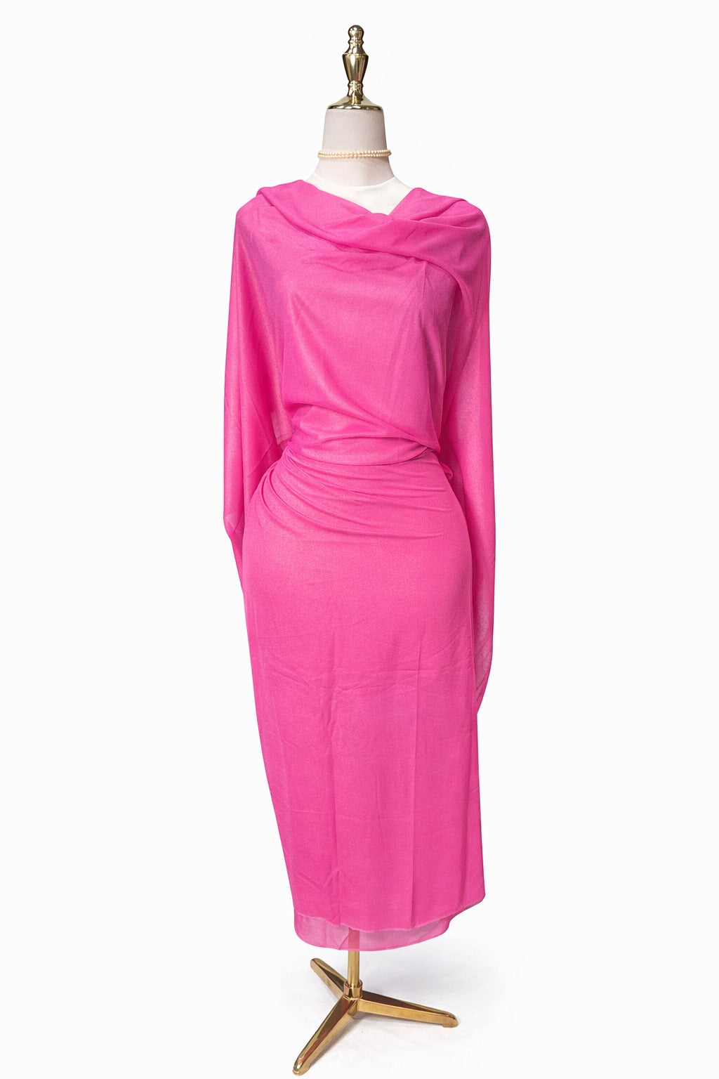 Lame Plain Chiffon - Pink with Silver Shimmer